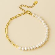 Rhoni 14K Gold Paper Clip Pearl Bracelet