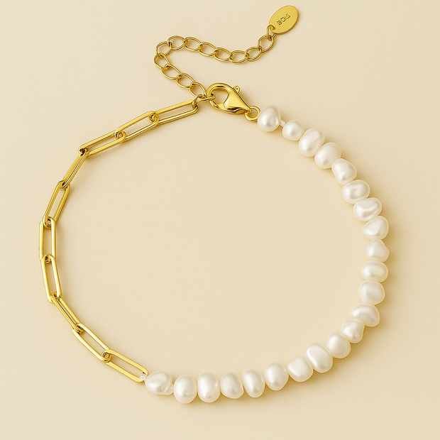 Rhoni 14K Gold Paper Clip Pearl Bracelet
