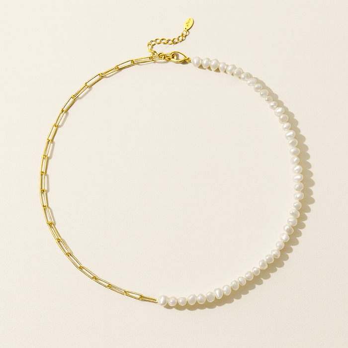 Rhoni 14K Gold Paper Clip Pearl Necklace