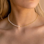 Rhoni 14K Gold Paper Clip Pearl Necklace